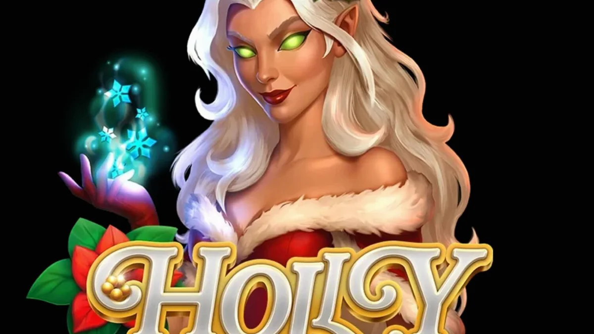 Tampilan visual slot Holly dengan tema hutan musim dingin yang nyaman dan penuh dekorasi natal.