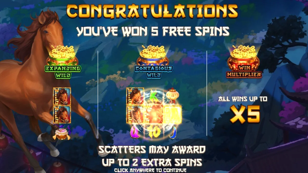 Tampilan visual slot 3 Wonders Luck of Stallion dengan tema kuda dan ornamen Tiongkok