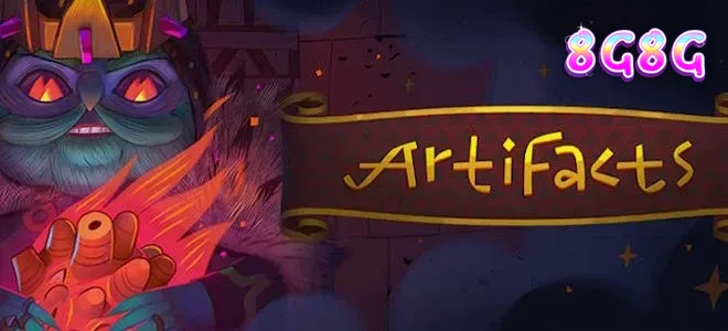 Tampilan antarmuka permainan slot Artifacts dengan tema harta karun kuno